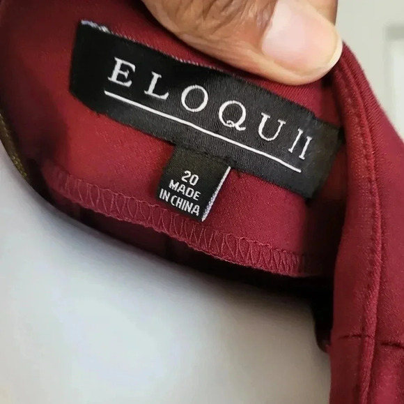 Eloquii 9 to 5 Stretch Minimalist Career Work Burgundy Red Knee Length Dress(20) - Picture 9 of 11